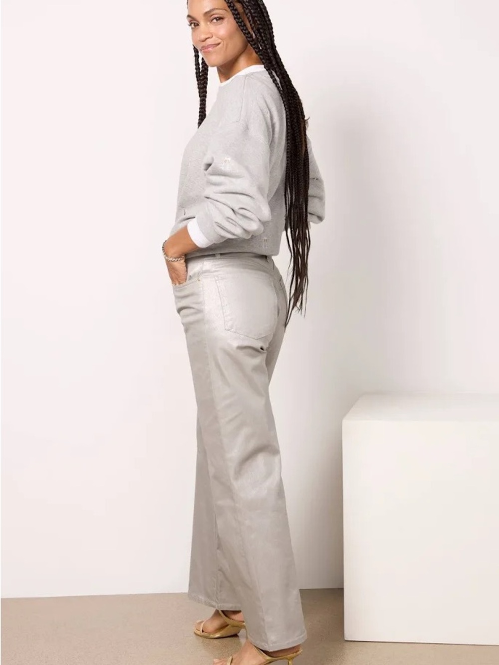 Kut from the Kloth Metallic Silver Label High-Rise Miller Wide Leg Pant - Picture 4 of 16